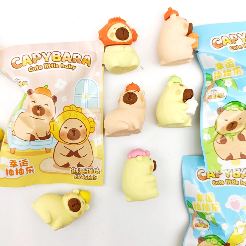 Kawaii Capybara Figure Pencil Eraser Blind Box Cute Animal Erasers Stationery Student Supplies Stationery Wholesale Gifts