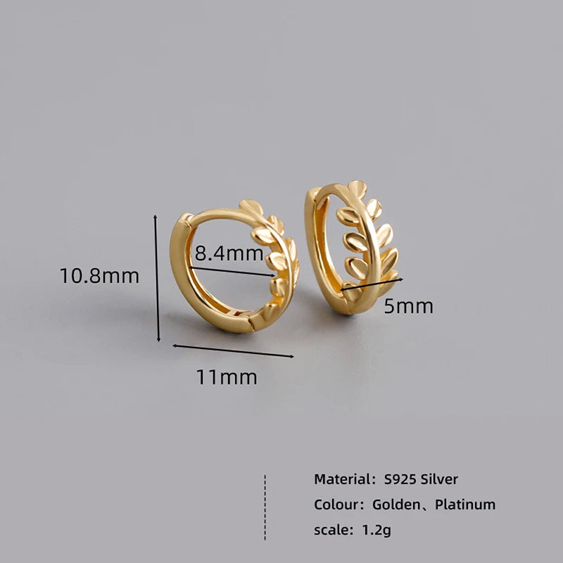 925 Sterling Silver Simple Fashion Leaf Huggies Hoop Earring for Women Classic Charm Plated 18k Gold Jewelry Ear Buckle