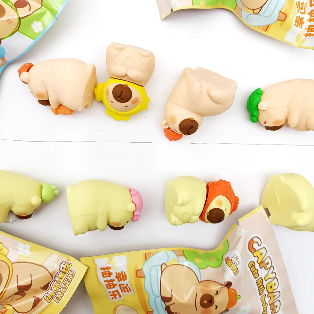 Kawaii Capybara Figure Pencil Eraser Blind Box Cute Animal Erasers Stationery Student Supplies Stationery Wholesale Gifts