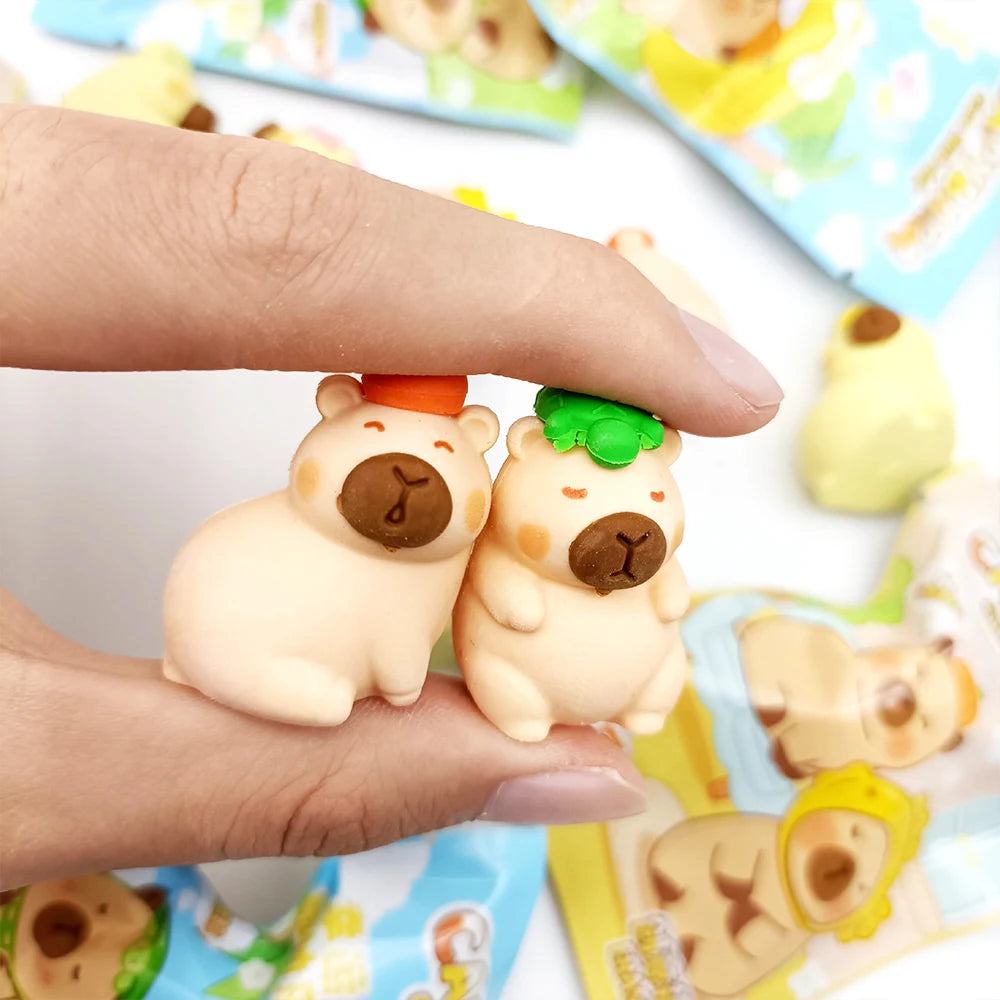 Kawaii Capybara Figure Pencil Eraser Blind Box Cute Animal Erasers Stationery Student Supplies Stationery Wholesale Gifts