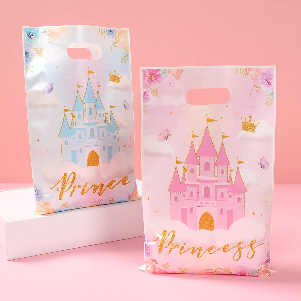 10/25/50pcs Castle Princess Party Handbags Castle and Crown Designs Small Gift Hand Bags for Birthday Baby Shower Party Supplies