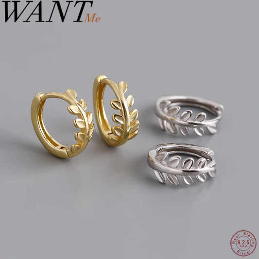 925 Sterling Silver Simple Fashion Leaf Huggies Hoop Earring for Women Classic Charm Plated 18k Gold Jewelry Ear Buckle